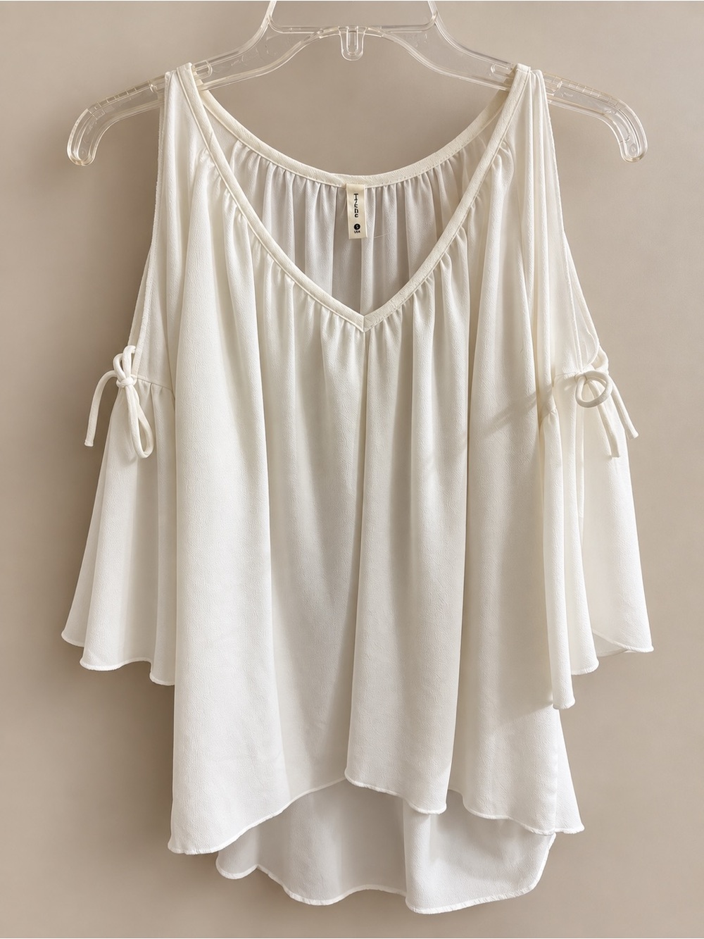 Tyche Ivory Cold-Shoulder V-Neck Tunic
